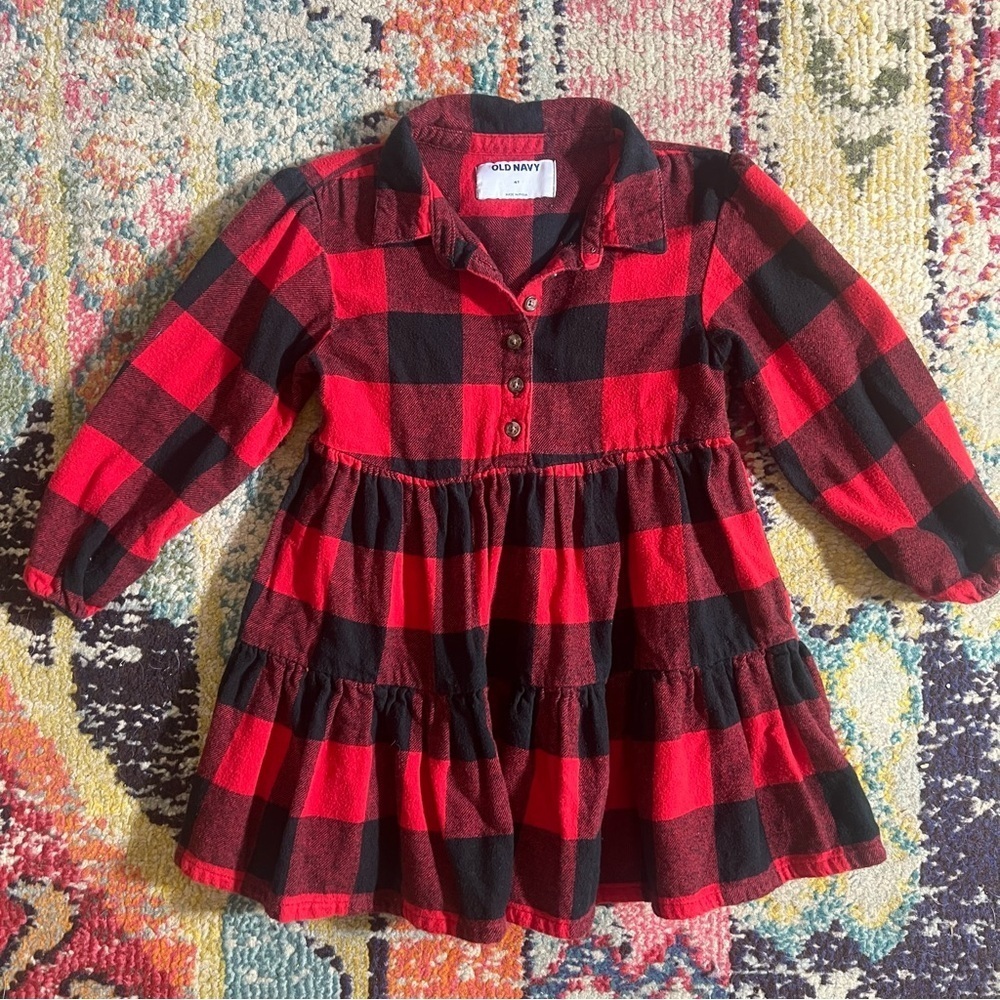 Old Navy Red and Black Plaid Dress 4T